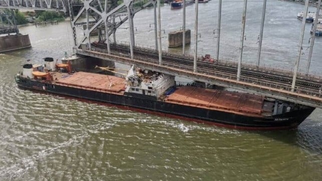Russian Cargo Ship Hits Train Bridge Supplying Crimea